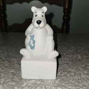 Charming White Bear Figurine with Blue Fish